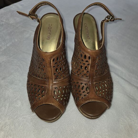 Connie -Nakita Womens Leather/Cork Open Toe Wedges Size 8.5M Brown - Picture 1 of 7